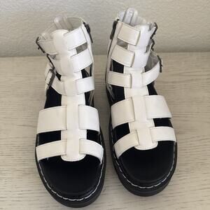 Steve Madden Zeeta Flatform Platform Sandals Black White Faux Vegan Leather 8.5